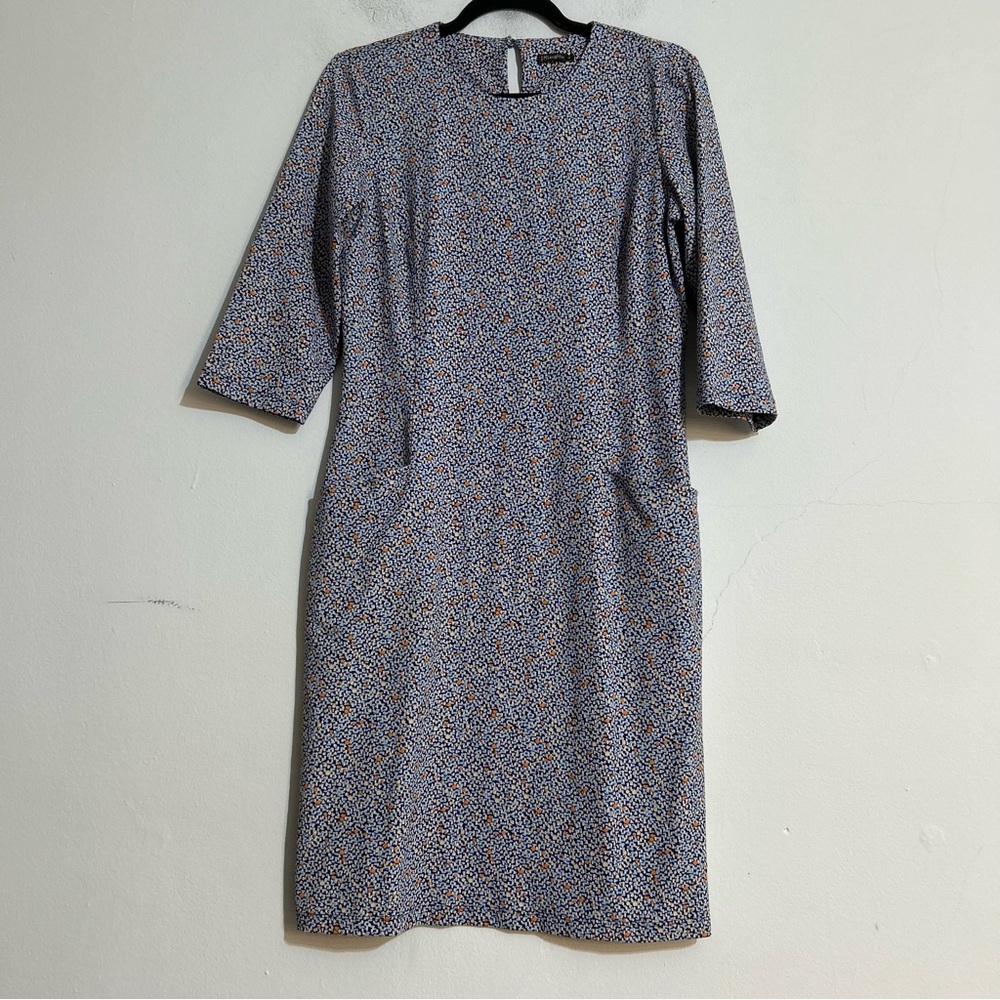 J. McLaughlin Catalyst Catalina Cloth Blue Orange Spot Knee Length Dress Medium